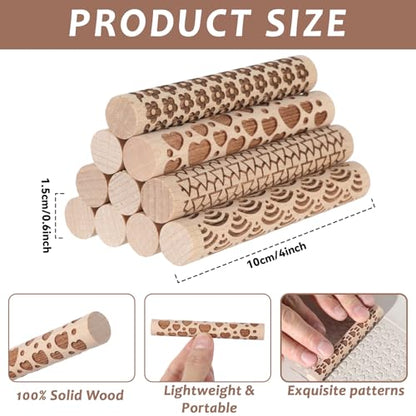 Conderyang 16Pcs Wooden Clay Texture Roller Set Clay Modeling Pattern Rollers Wooden Texture Rollers Wood Pottery Tools Pottery Tool Set for Artists Art Creation Ceramic DIY, 4In x 0.6In（Style 2) - color: Style 2