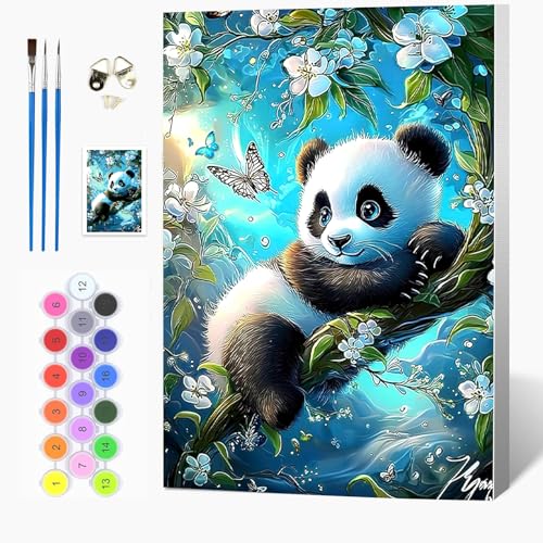 Auremi Panda Framed Paint by Number for Adults,DIY Animals Painting by Number Kits on Canvas Acrylic Oil Painting Kits for Adults Paint by Number Kits for Home Decor 20x30cm - color: Paint by Number 104