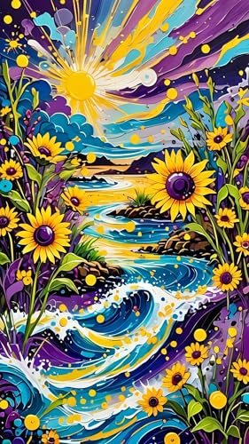 ARTGOTO Large Paint by Numbers for Adults Sunflower Seascape | 15.7x27.5inch/40x70cm Paint by Number Kit on Canvas, Ocean Wave Acrylic Painting Set with Brushes & Instructions, No Frame - color: PBN055