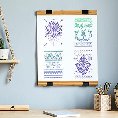 16 Pieces Flower Border Stencils, Mandala Stencils Templates Reusable Laser Cut Floral Painting Templates for DIY Wall Tile Furniture Canvas Craft Stencil Outdoor Indoor Decoration, 11.4 x 8.3 Inch