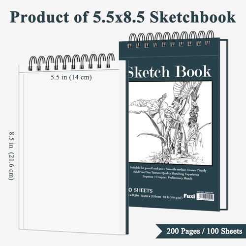 Fuxi Small Sketch Book, Spiral-Bound Sketchbook 5.5 x 8.5 2-Pack 200 Sheets | Small Sketchbook, 100 Sheets Each, 68lb/100gsm Drawing Paper Pad, Small Sketch Pads for Drawing for Adults, Kids & Beginners. - color: Aegean Blue