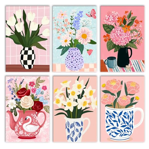 Tucocoo Flowers in Vase 6 Pack DIY Paint by Numbers Kits for Adults Simple Flower Oil Painting Acrylic Paint Number Painting Kits on 8x12 Inch Canvas Without Frame Floral Home Wall Decor - color: 6 Pack 06