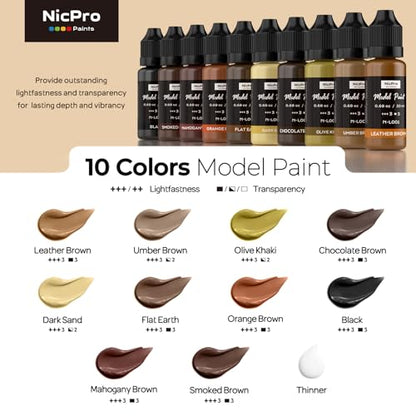 Nicpro 10 Colors Wood & Leather Model Paint Set, 20ml Ready to Use - style: Wood & Leather