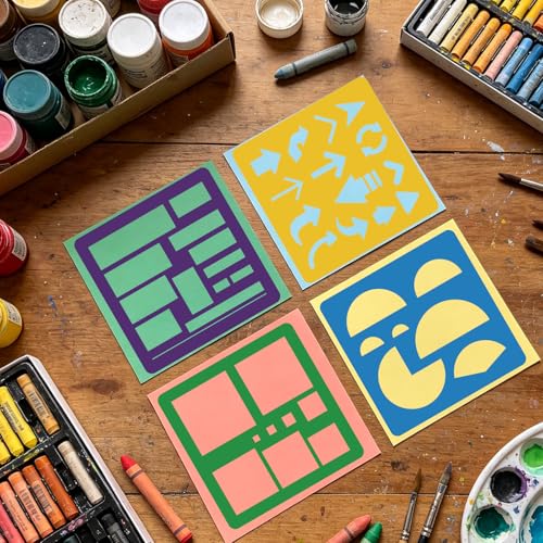 CUTHOLLOW Animals Fruit Plant Stencils, 24PCS 8-Inch Reusable Plastic | 24PCS 8-Inch Animals, Fruit & Plant Shapes, Reusable Washable Plastic, Painting, Crafts, Wall Art & Sidewalk Chalk - style: Geometric Elements