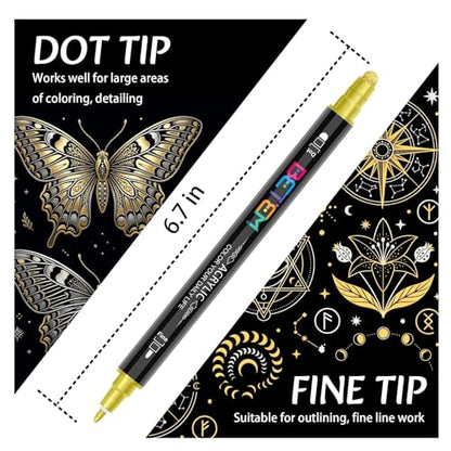 Betem 6 Gold&Silver Dual Tip Acrylic Paint Markers, Fabric Decorating Kits Premium Water-Based Acrylic Paint Pens Art Supplies for Fabric, Rock, Wood, Glass, Canvas, Ceramic, Teacher Appreciation Gift