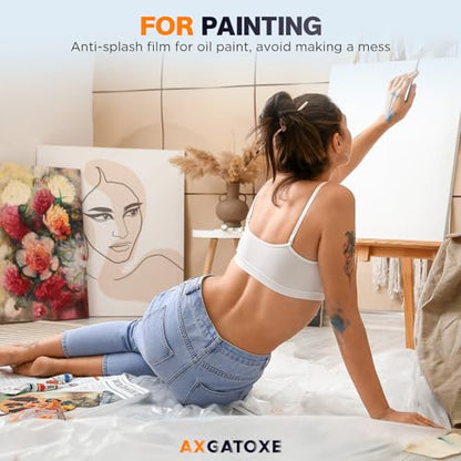 Axgatoxe 12 x 9 Ft Plastic Drop Cloths for Painting (1-Pack) | Plastic Painter's Sheeting & Tarps for Painting Supplies, Waterproof & Dust-proof Furniture/Couch/Floor Protection Cover - size: 1-Pack