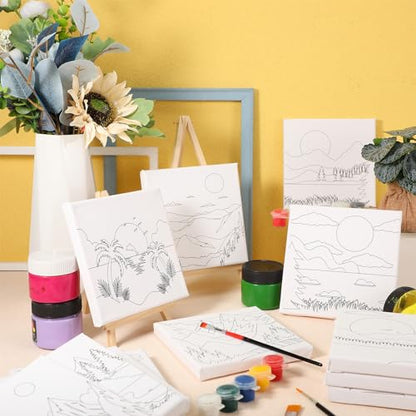 Teling 12 Pcs Pre Drawn Stretched Canvas, Pre Printed Painting, Mountain - style: Mountain