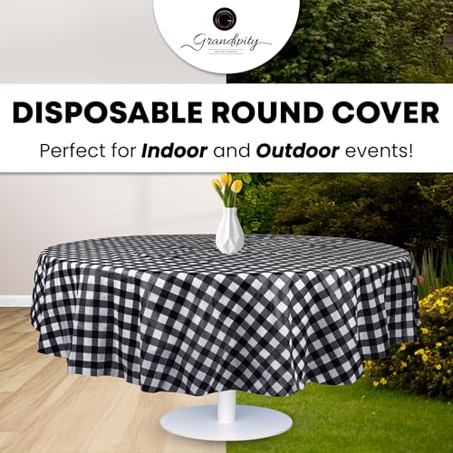 Plastic Table Cloth Disposable 12 Pack 84" Round Gingham | Plastic table covers, durable disposable tablecloths, fade and tear-resistent table cover for party, event - color: Black Gingham, size: 84in. Round
