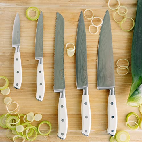 Yatoshi 12 Piece White Knife Block Set - Pro Kitchen Knife Set Ultra Sharp High Carbon Stainless Steel with Ergonomic Handle - color: White, size: 12-Piece