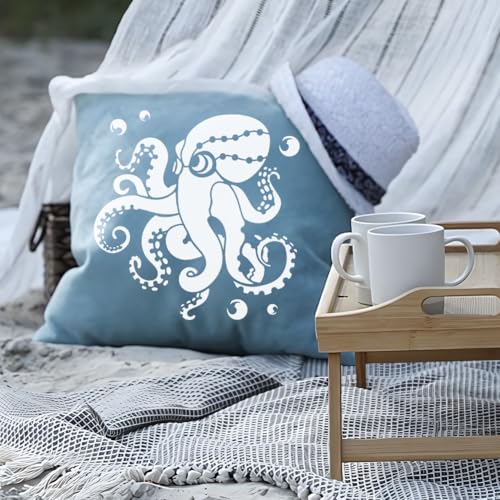 2pcs Octopus Ocean Animal Craft Art Stencils, Octopus Tentacles Plastic Reusable Stencils for Wood Burning, Sea Animal Paint Templates for Painting on Wall Wood Fabric Canvas Furniture Floor | 11.8" x 11.8" & A4 Plastic Craft Stencils, Octopus Wall Stenci