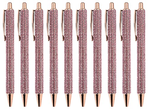 Gullor Click Ballpoint Pens, Diamond-encrusted Ball Pens, Black Ink Medium Point 1mm, for Office Supplies Gift Wedding Birthday - color: Pink, style: 10 Pieces