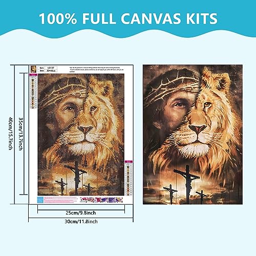 SENQAO Lion Diamond Painting Kits for Adults, Lion & Jesus Diamond Painting DIY 5D Diamond Painting Animal Lion Diamond Art Kits Picture for Home Wall Decor 30x40cm - color: lion