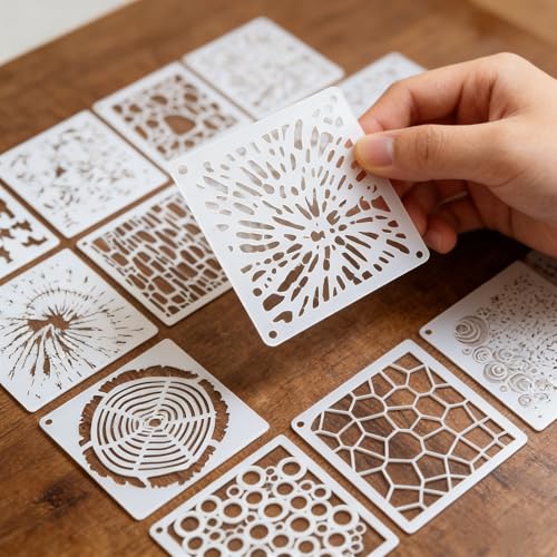 16PCS Geometric Stencils for Painting, Reusable Abstract Layering Stencils for Crafts, Perfect for Wood, Walls, Furniture, Card Making, Cake Decorating, Rock Painting