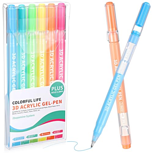 Tellingyou 6 Colors Acrylic Gel Pens for Coloring with 1.0 mm Bullet Tips - color: Basic Color