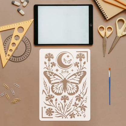 FINGERINSPIRE 4PCS Dreamy Animals Painting Stencils with Paint Brush 8.3x11.7inch Reusable Butterfly Bee Template Plastic Dragonfly Plant Stencil Animal Theme Template for Painting on Furniture - color: Dreamy Animals
