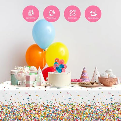 Kochorie 2 Pack Confetti Sprinkle Table Cover Disposable Plastic Birthday Party Tablecloth 54 x 108 Inch, Rectangle Table Cover for Party Decorations, Weddings, Ice Cream Theme Supplies - style: Confetti Sprinkle