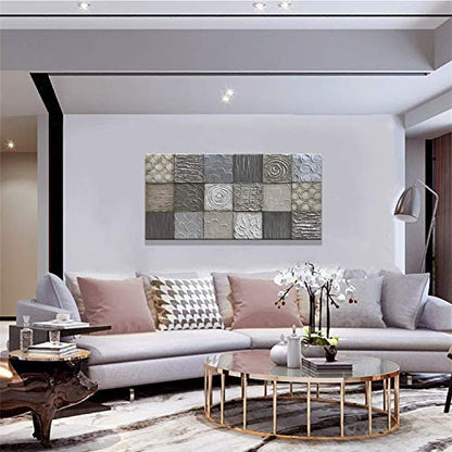 Alenoss 100% Handmade Abstract Metal Paintings Canvas Wall Art Unique Thick Texture Rough Surface Modern Oil Painting 48x24 Inches Imitation Old Handicrafts Grey Artwork - color: AL-B02
