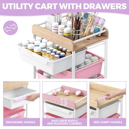 SYKIARIOL Utility Cart with 6 Labeling Drawers and Wooden Tabletop - color: Dreamy Color, size: 6-Drawer