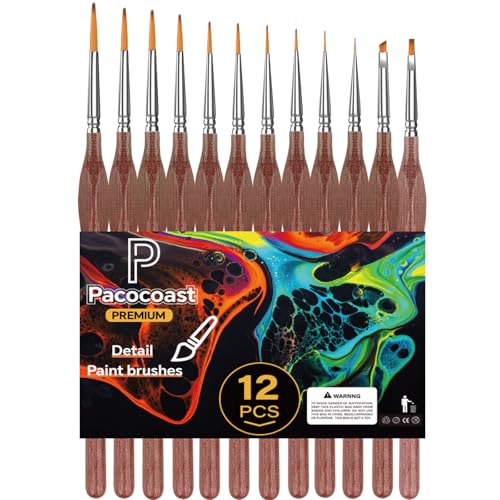 12PC Miniature Brushes, Pacocoast Detail Paint Brushes Set for Fine Detailing & Art Painting, Small Tiny Paint Brush Perfect for Acrylic, Paint by Number, Figurine, Craft, Models (Silver, Brown) - color: Silver, Brown