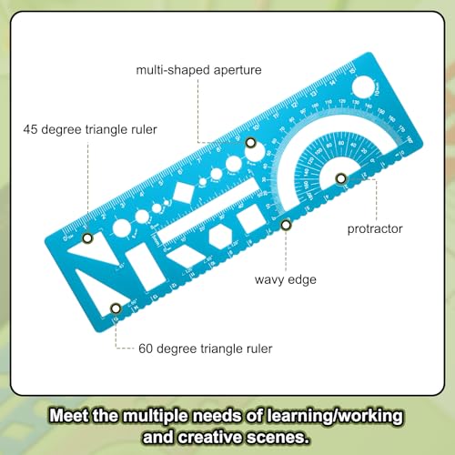 HARFINGTON 2pcs Multifunctional Geometric Rulers 15cm Metric and SAE Aluminum Straight Edge Protractor Angle Math Measuring Ruler Geometric Drawings Templates for Drawing Drafting, Blue - color: Light Blue