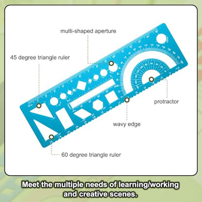 HARFINGTON 2pcs Multifunctional Geometric Rulers 15cm Metric and SAE Aluminum Straight Edge Protractor Angle Math Measuring Ruler Geometric Drawings Templates for Drawing Drafting, Blue - color: Light Blue
