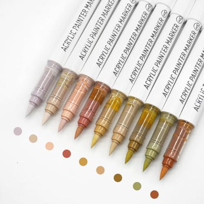 Water Based Acrylic Paint Markers, 9 Colors Paint Pen Set - color: Cocoa Brown