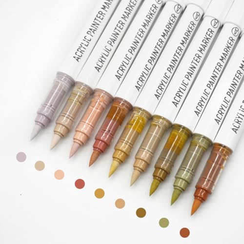 Water Based Acrylic Paint Markers, 9 Colors Paint Pen Set - color: Cocoa Brown