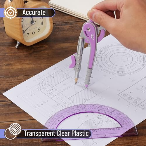 Mr. Pen- Geometry Compass and Protractor Set, 6 Inch Compass - color: Purple, size: 1 Set