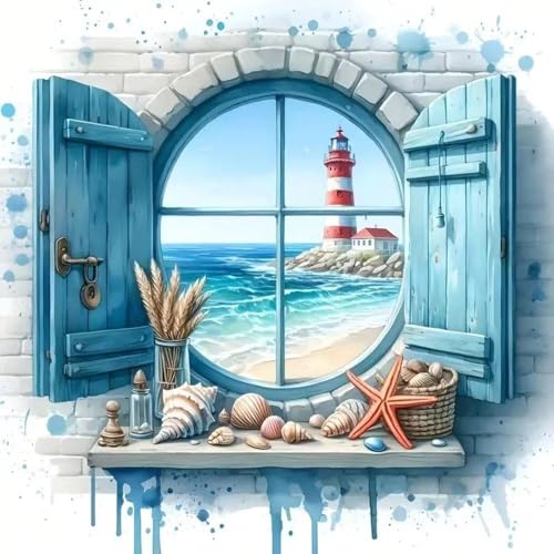 MBNTJHT Lighthouse Paint by Numbers Kit for Adults,DIY Lighthouse Landscape Acrylic Paint by Number Kits for Adult Beginners,Sea Scenery Oil Painting Kits for Home Wall Decor 16X16 Inch. - color: MT21558