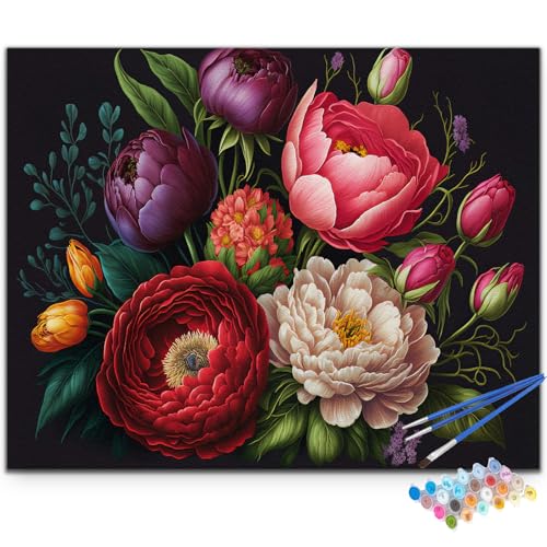 Artunion Rose Flower Paint by Numbers Kit for Adults,Peony Flower Paint by Number Kits, DIY Oil Painting Paint by Number Kits on Canvas Arts Craft for Home Wall Decor 16x20 Inch - color: ZXT-262