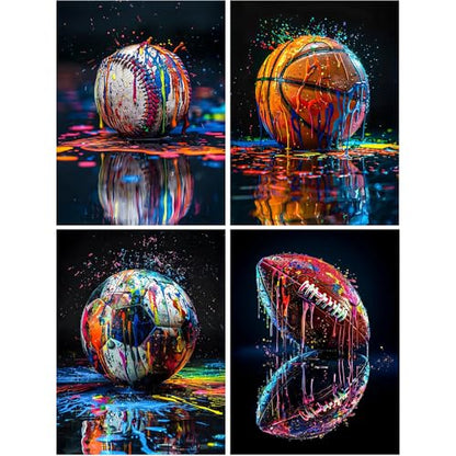 4 Pack Paint by Numbers Kit for Adults Beginner,Ball Sports 12x16 In - color: 4 pack paint by number-1225