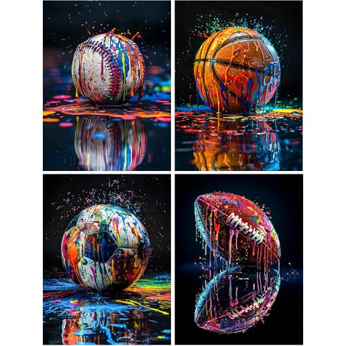 4 Pack Paint by Numbers Kit for Adults Beginner,Ball Sports 12x16 In - color: 4 pack paint by number-1225