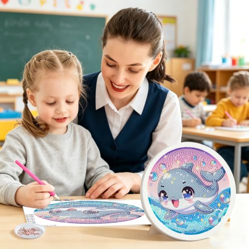 Arttoplus Dolphin Diamond Art Kits for Kids with Round Frame 8x8 inch - color: CC1128-US