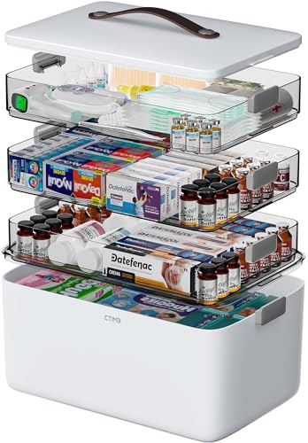 CTIME 4-Tier Medicine Organizer - Portable Medicine Cabinet with Handle - size: Extra Large 4-Tier