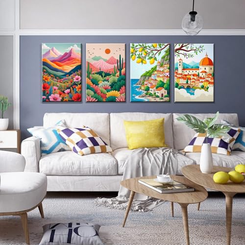 JOOZ 4 Pack Paint by Numbers Kit for Adults with Frame Landscape 8x12 Inch - color: Mountain Landscape 31