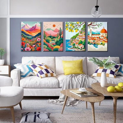 JOOZ 4 Pack Paint by Numbers Kit for Adults with Frame Landscape 8x12 Inch - color: Mountain Landscape 31