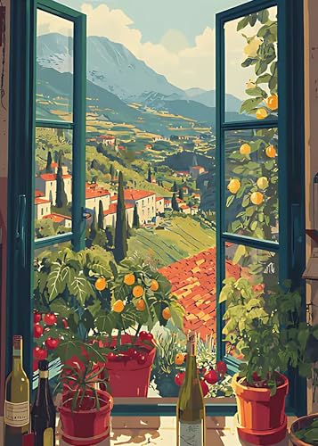 CSZPPQAF Window Sill Landscape Paint by Number Kit for Adults, Green Leaf Potted Plant Paint by Number Kits on Canvas, DIY Color Oil Painting for Home Wall Decor 12X16inch - color: PB459-1