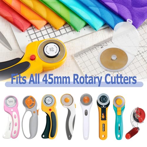 Mesee 10 Pieces Titanium Coated Rotary Cutter Blade Set 45mm Replacement Rotary Blades Round Cutting Blades Refill Accessory for Quilting Scrapbooking Sewing Fabric Paper Arts Crafts