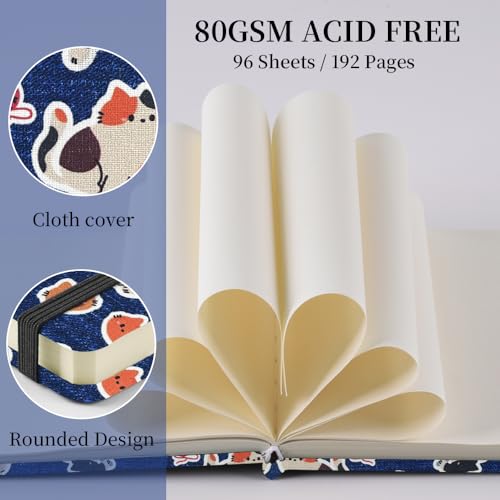 5x5 Pocket Sketch Book,80gsm Hardcover Art Sketchbook for Drawing Journal | Cloth Cover,80gsm Blank Paper,96Sheets,Lay-Flat,Portable Travel Creation Paint Diary Memo Planner,Dry MediaLine Ball Cat - color: Cloth Cover-4.8x4.8in-Line Ball Cat