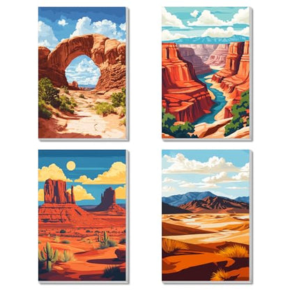 4 Pack Framed Paint by Numbers Kit for Adults Beginner Canvas Painting by Numbers for Adults National Park Easy Adult Paint by Number Kits with Frame Landscapes Watercolor Painting by Number 8x12 Inch - color: YFa0104