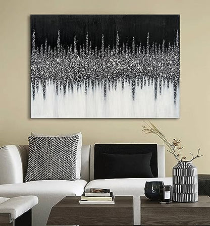 Art 28x40 inch Hand Painted Abstract Art Oil Painting in Black and Silver Texture Modern Wall Home Decoration Painting - color: Yi033
