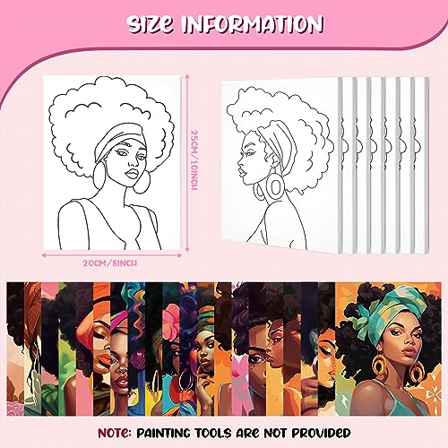 Sherr 20 Pcs Pre Drawn Canvas Afro Queen for Painting for Adults | Bulk 8" x 10" Pre Stretched Outline Painting Boards African American for Beginners Students, Party Favor - style: Vivid