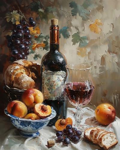 Tucocoo DIY Paint by Numbers for Adults Vintage Wine Fruit DIY Digital Oil Painting Acrylic Painting Kits Canvas Wall Art Wine Fruit Retro Room Decor 16x20 Inch （DIY Frame ） - color: Wine Fruit 06, size: 16''x20''(DIY Frame)