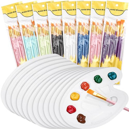 Cedilis 96 Pcs Painting Brush Palette Set, 80 Paint Brushes and 16 Paint Palette Tray for Oil, Watercolor, Acrylic Painting, Kids, Students, Nylon Brush Head
