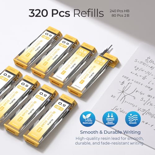Nicpro Blocky Gear 0.9 mm Mechanical Pencils Set in Case, 3 Pack | Metal Pencil 8 Tube with Lead Refills 0.9mm (HB 2B), 3 Erasers for Professional & Adult Art Writing Drafting Drawing - style: 0.9mm