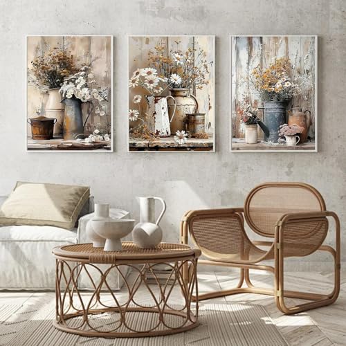 3 Pack Square Diamond Art Kits for Adults Diamond Painting Kit for Beginner | 3 Pack Rustic Farmhouse Daisy 5D DIY Square Diamond Dots Full Drill Crafts for Gem Art Dot Art for Adults Home Wall Decor - color: DP02672, size: Square diamond painting
