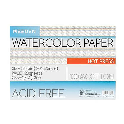 MEEDEN Cotton Watercolor Paper Block: 5" x 7" Hot Pressed of 20 Sheets - color: Hot Press, size: 5×7"