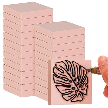 Frienda 24 Pcs 2" X 2" Rubber Carving Blocks Linoleum Blocks for Printmaking, Stamp Making, DIY Crafting, Scrapbook, Painting, Soft and Easy to Carve (Pink) - color: Pink