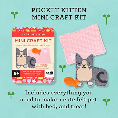 Petit Collage: Mini Craft Kit: Pocket Pet Kitten - Portable Felt Sewing Kit with Precut Pieces, Thread, Stuffing, Child‑Safe Needle & Tin – Screen‑Free Fine Motor Toy for Ages 6+ - color: Kitten