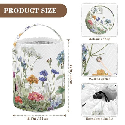 Wildflower Bloom Blue Yarn Bag Small Crochet Bag Drawstring Yarn Storage Organizer Knitting Project Bags Potable Yarn Holder with Holes Handle Crocheting Needles Knitting Accessories - color: Wildflower Bloom Blue